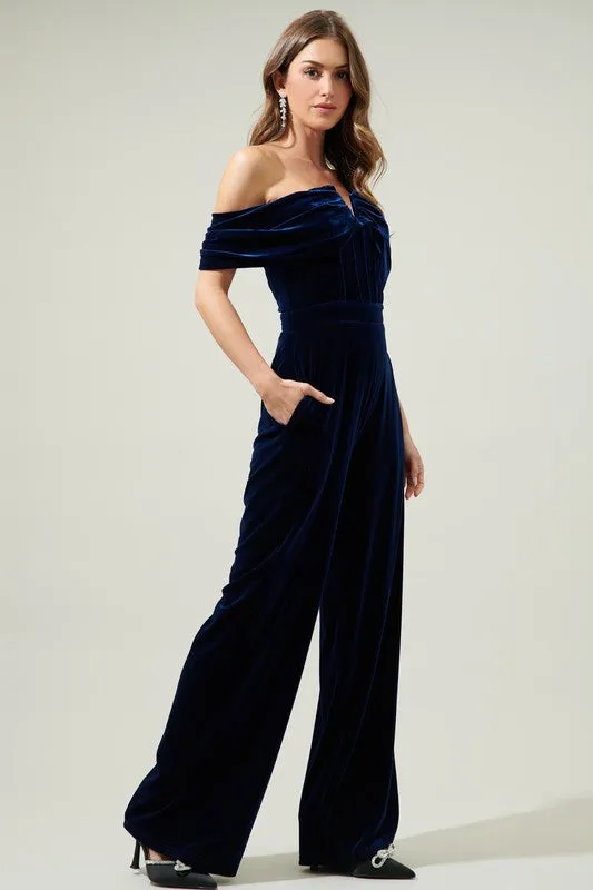 Navy Velvet Jumpsuit