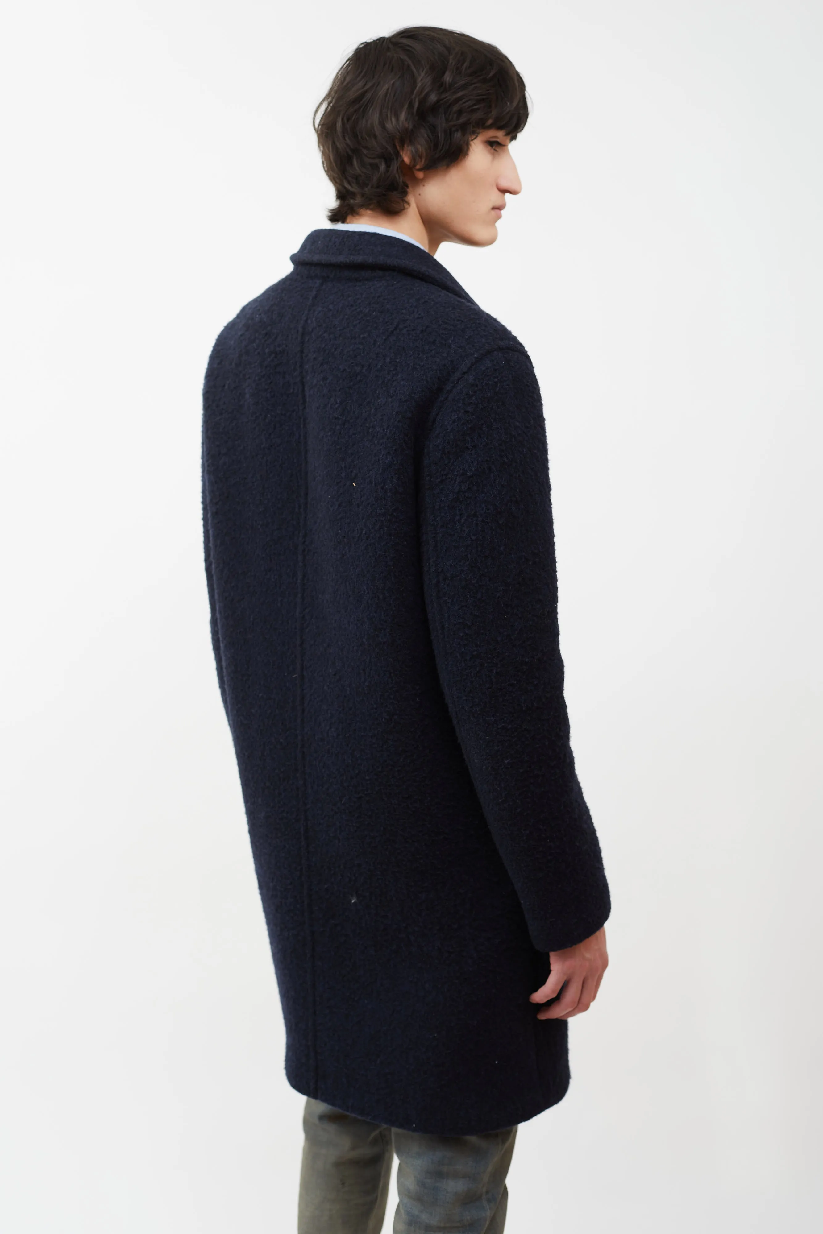 Navy Wool Blend Long  Coat