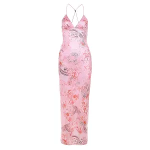 New Trendy Hanging Neck Backless Slim-fit Printed Bodycon Dress