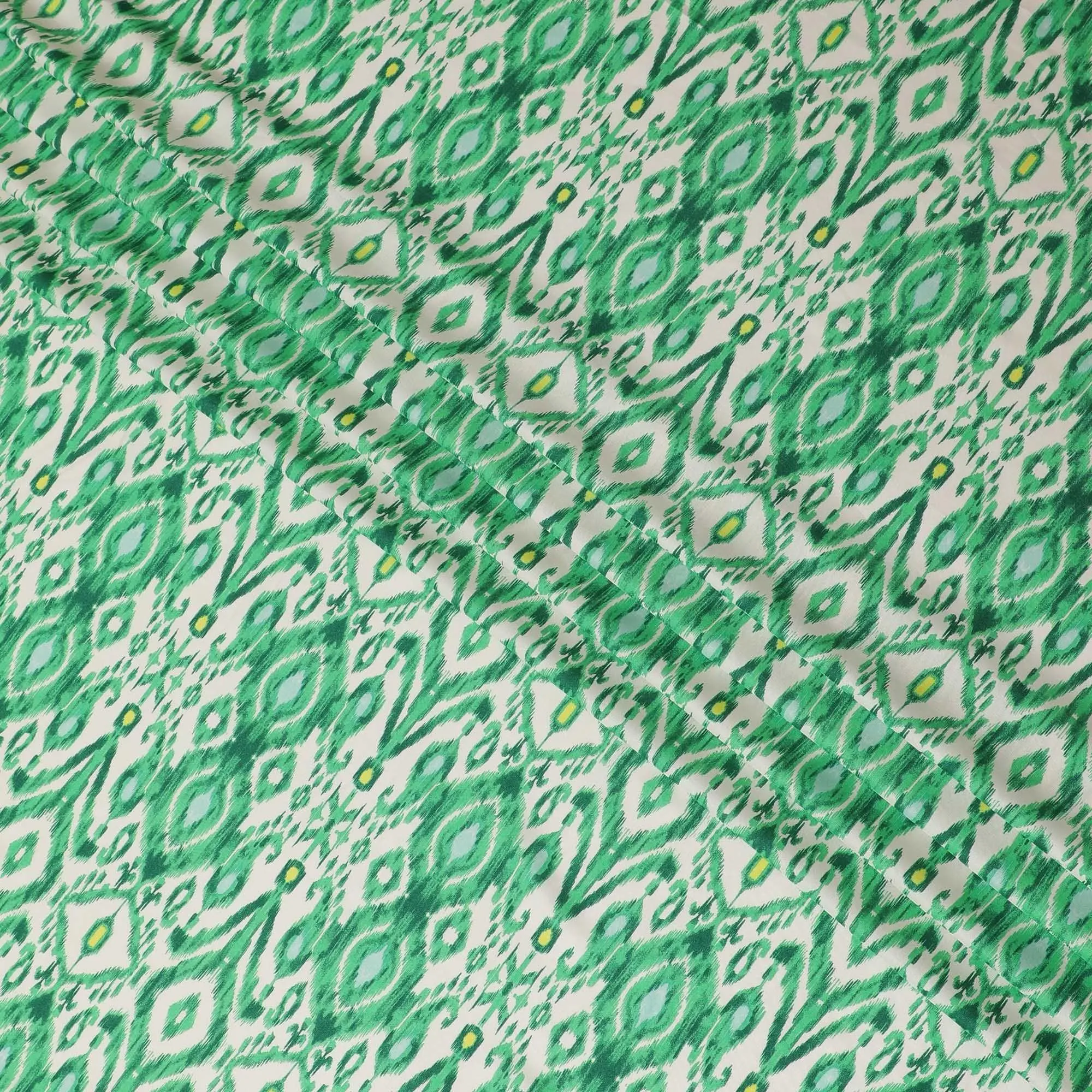 Off white premium Italian viscose fabric with pastel green print in fancy design-D12519