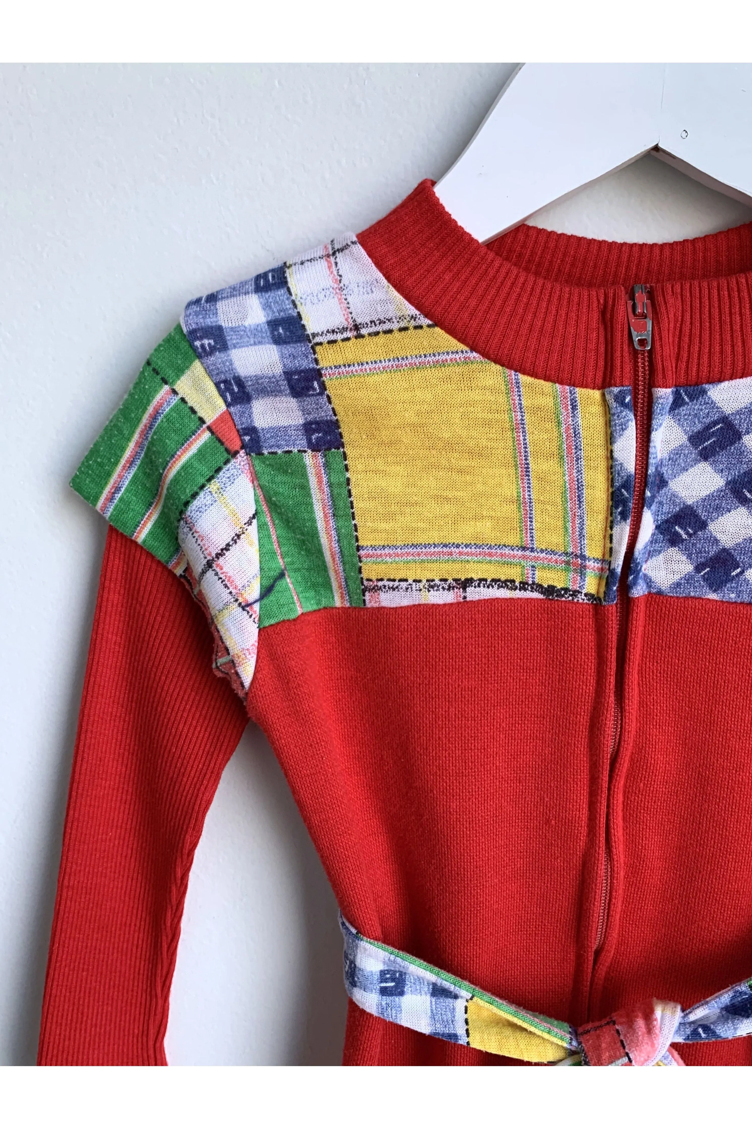 *On Hold* Vintage 70's Red Patchwork Flared Jumpsuit - 2T