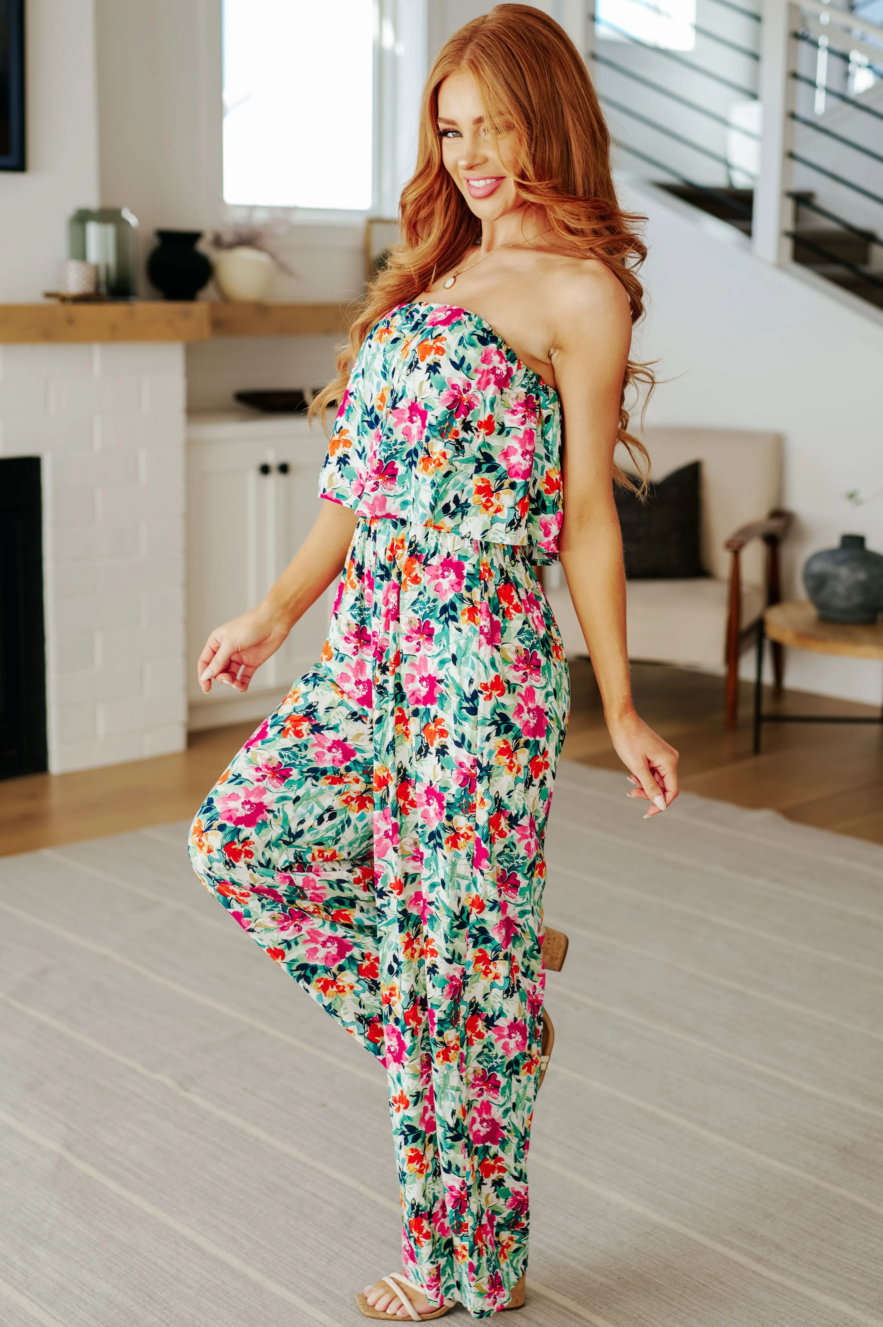 *Online Exclusive* Life of the Party Floral Jumpsuit in Green