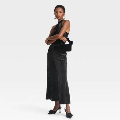 Open Box - Women's Velvet Jumpsuit - A New Day Black L