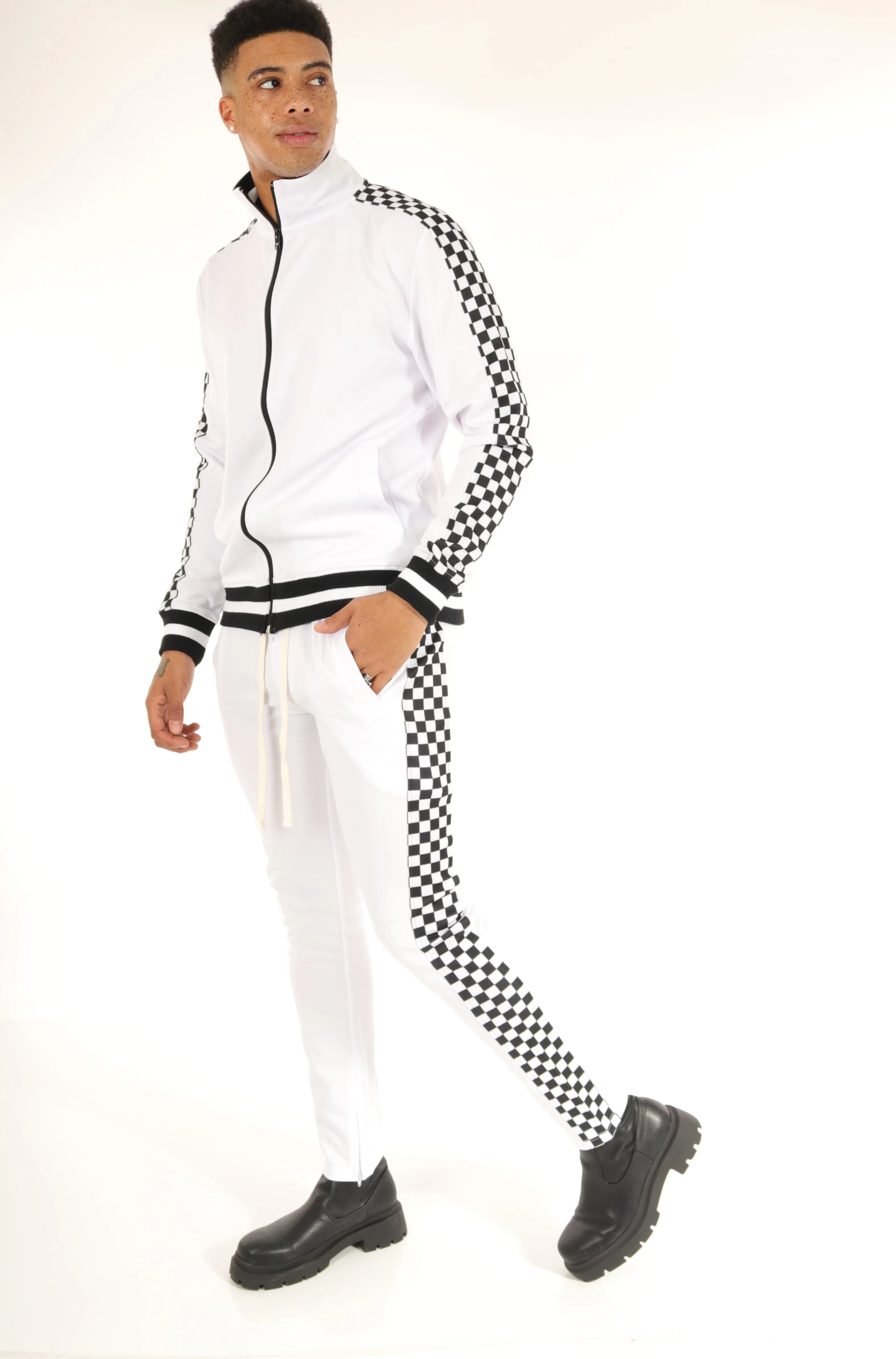 P11854 Checker Track Pants -WHITE