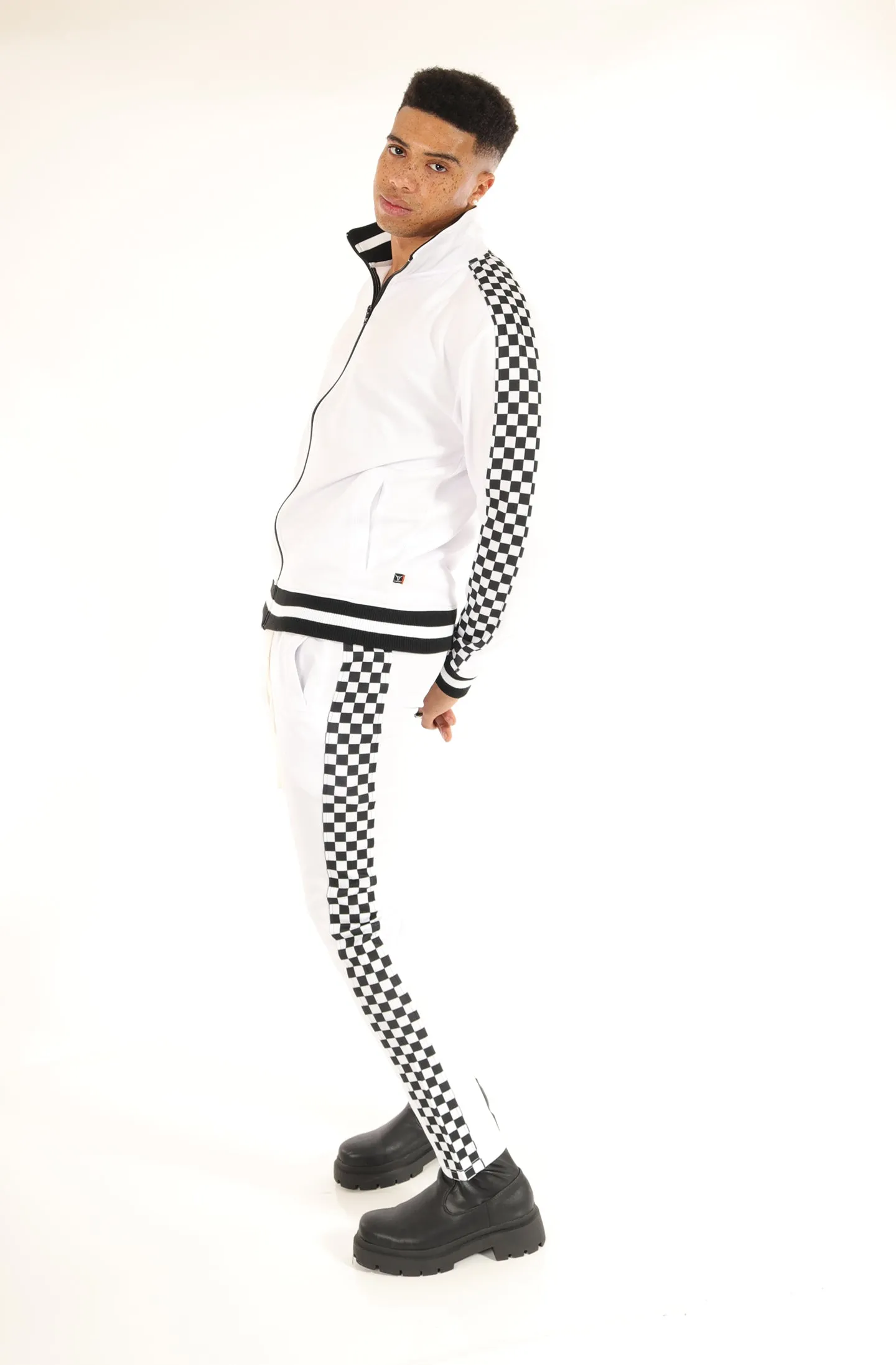 P11854 Checker Track Pants -WHITE