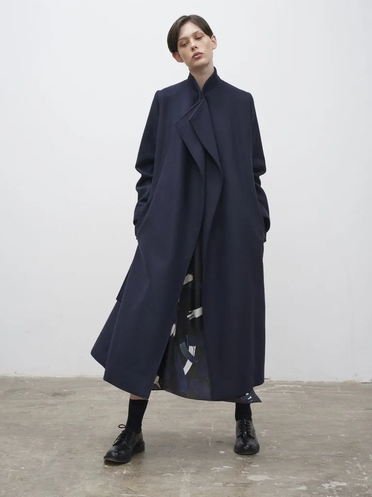 Parsec Herringbone Drape Wrap Wool Coat