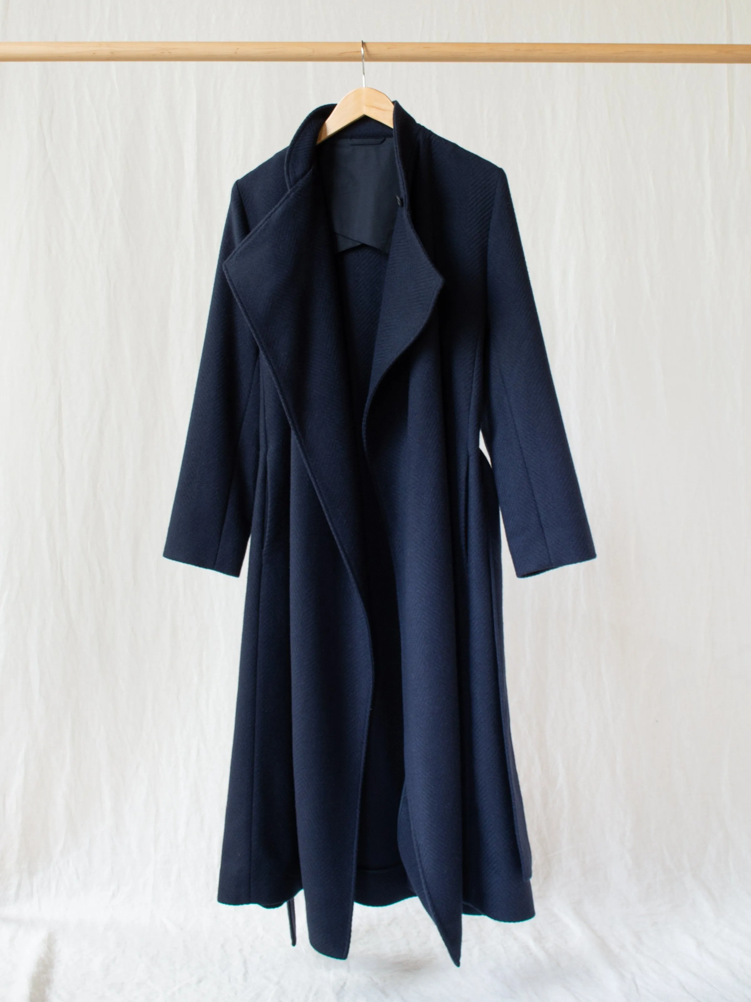 Parsec Herringbone Drape Wrap Wool Coat