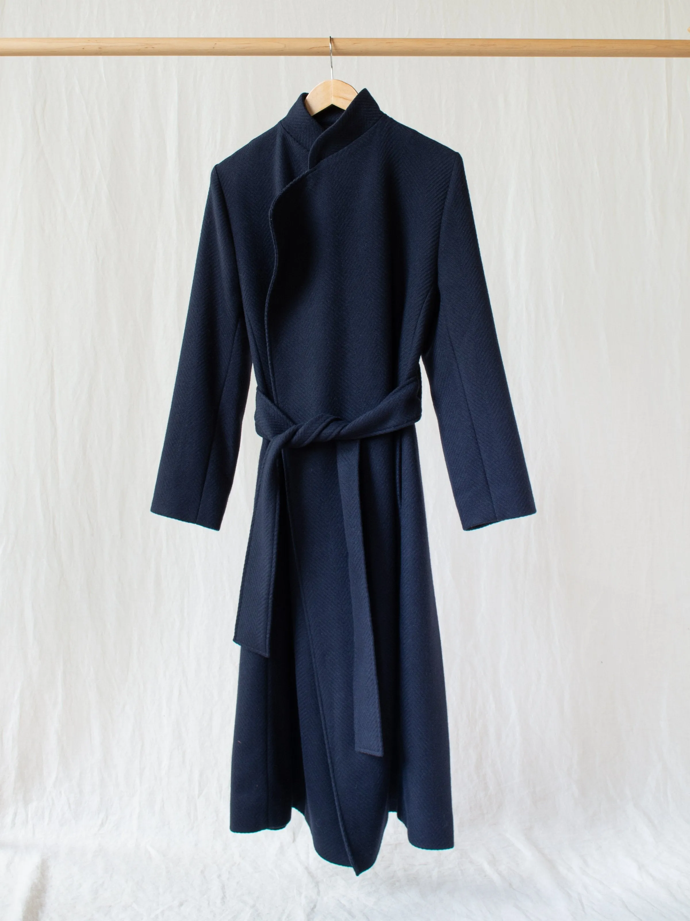 Parsec Herringbone Drape Wrap Wool Coat