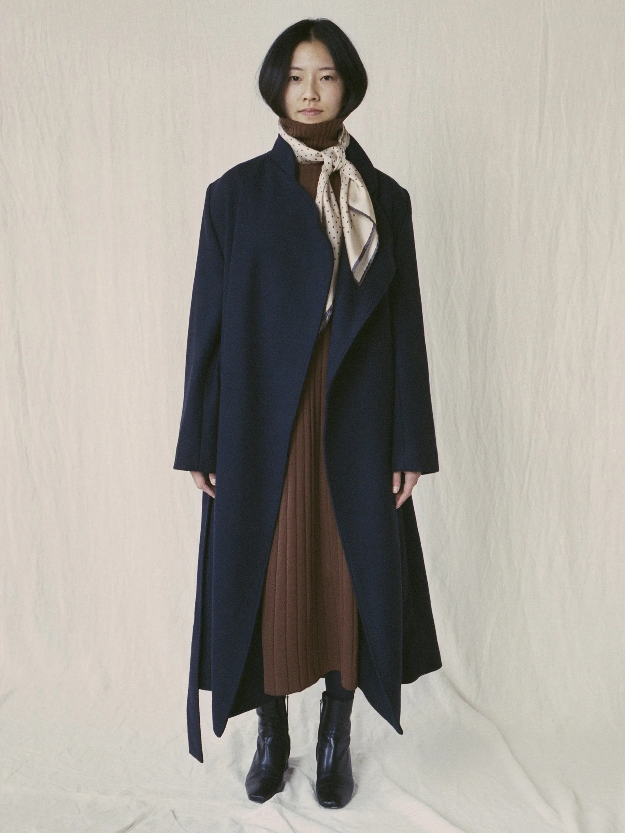 Parsec Herringbone Drape Wrap Wool Coat