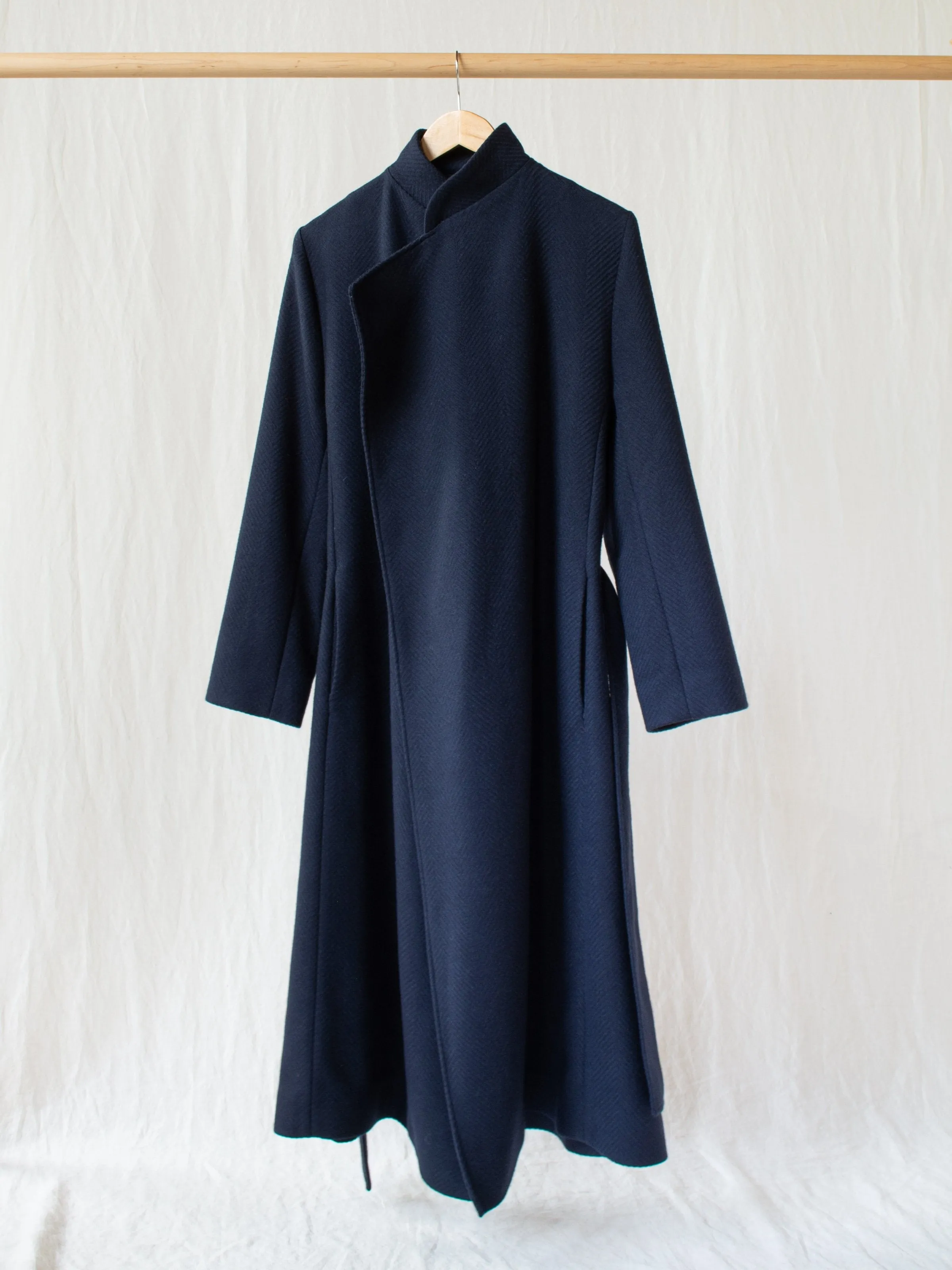 Parsec Herringbone Drape Wrap Wool Coat