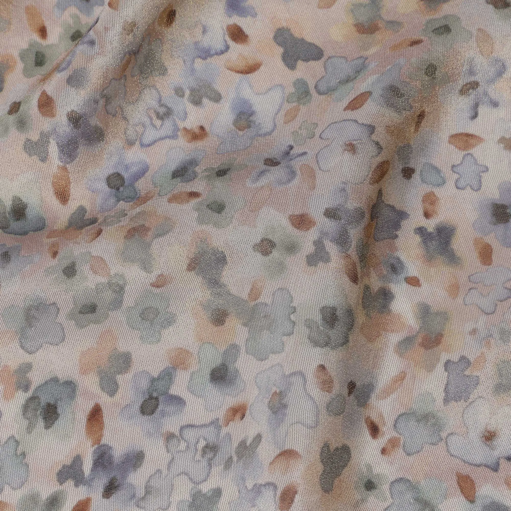 Pastel Beige Viscose Digital Printed Fabric with Metallic Finish and Abstract Floral Design, 110 cm Width-D21335