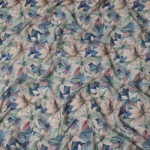 Pastel Blue Viscose Digital Printed Fabric with Large Floral Design, 110 cm Width-D21301