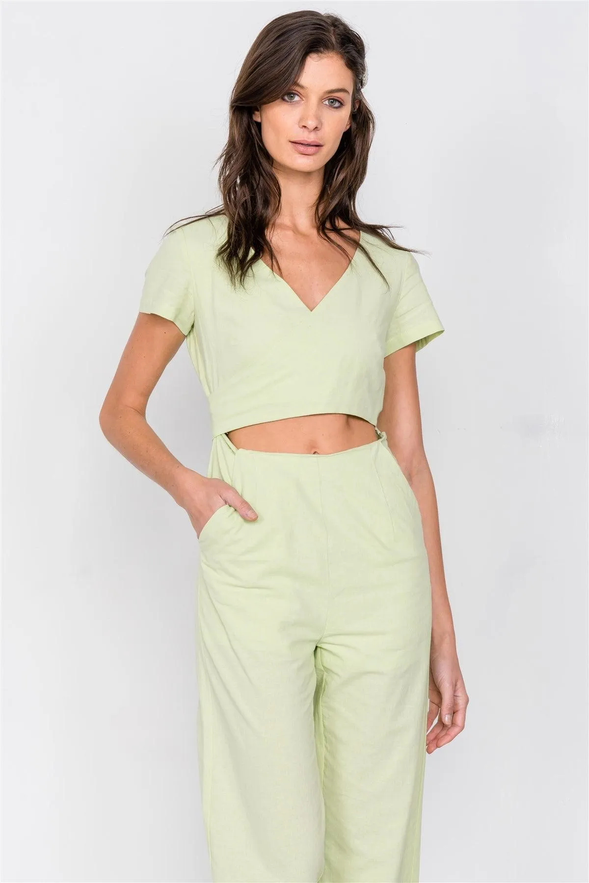 Pastel Melon Casual Center Cut Out Wrap Wide Leg Jumpsuit /3-2-1