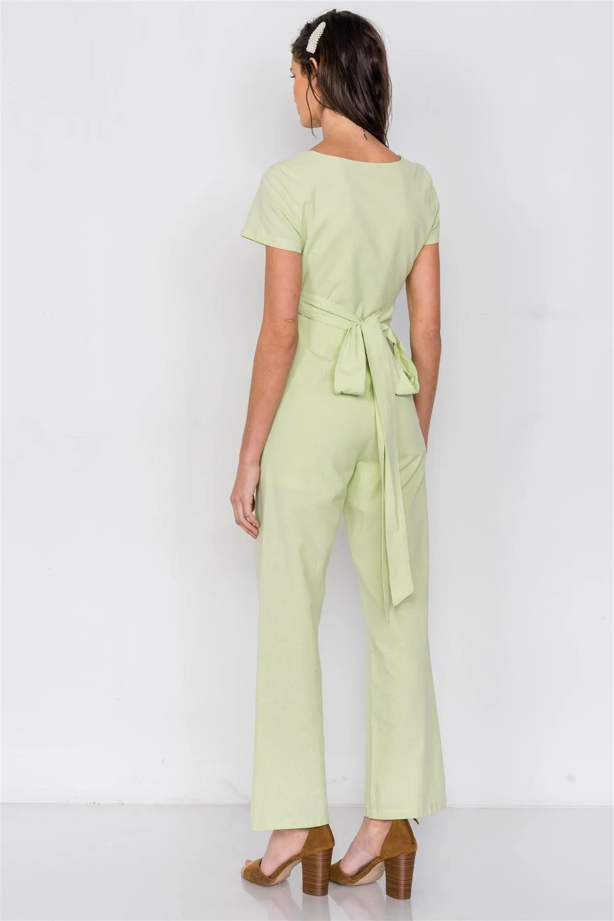 Pastel Melon Casual Center Cut Out Wrap Wide Leg Jumpsuit /3-2-1