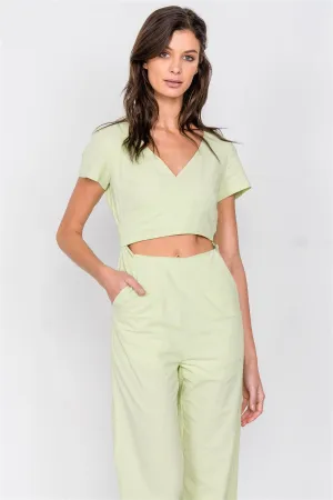 Pastel Melon Casual Center Cut Out Wrap Wide Leg Jumpsuit /3-2-1