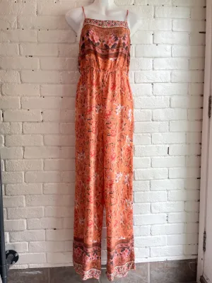 Pastel Orange Floral Wide Leg Jumpsuit - Small