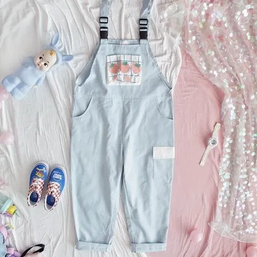 Pastel Romper With Strawberry Print And Pocket