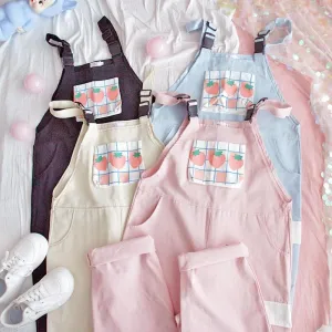 Pastel Romper With Strawberry Print And Pocket