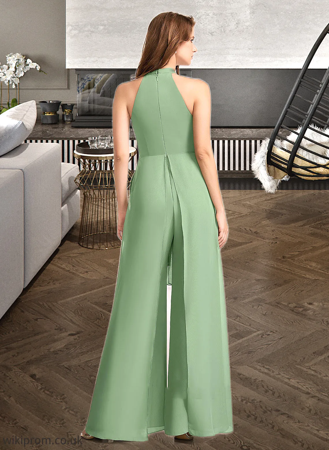 Payten Jumpsuit/Pantsuit High Neck Floor-Length Bridesmaid Dress With Bow(s) SWKP0012792