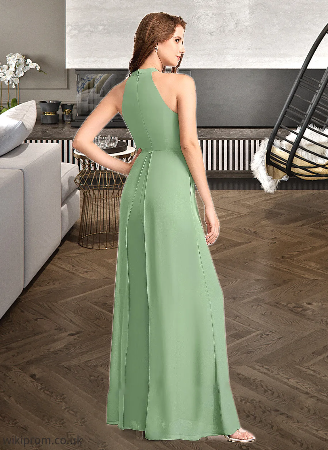 Payten Jumpsuit/Pantsuit High Neck Floor-Length Bridesmaid Dress With Bow(s) SWKP0012792