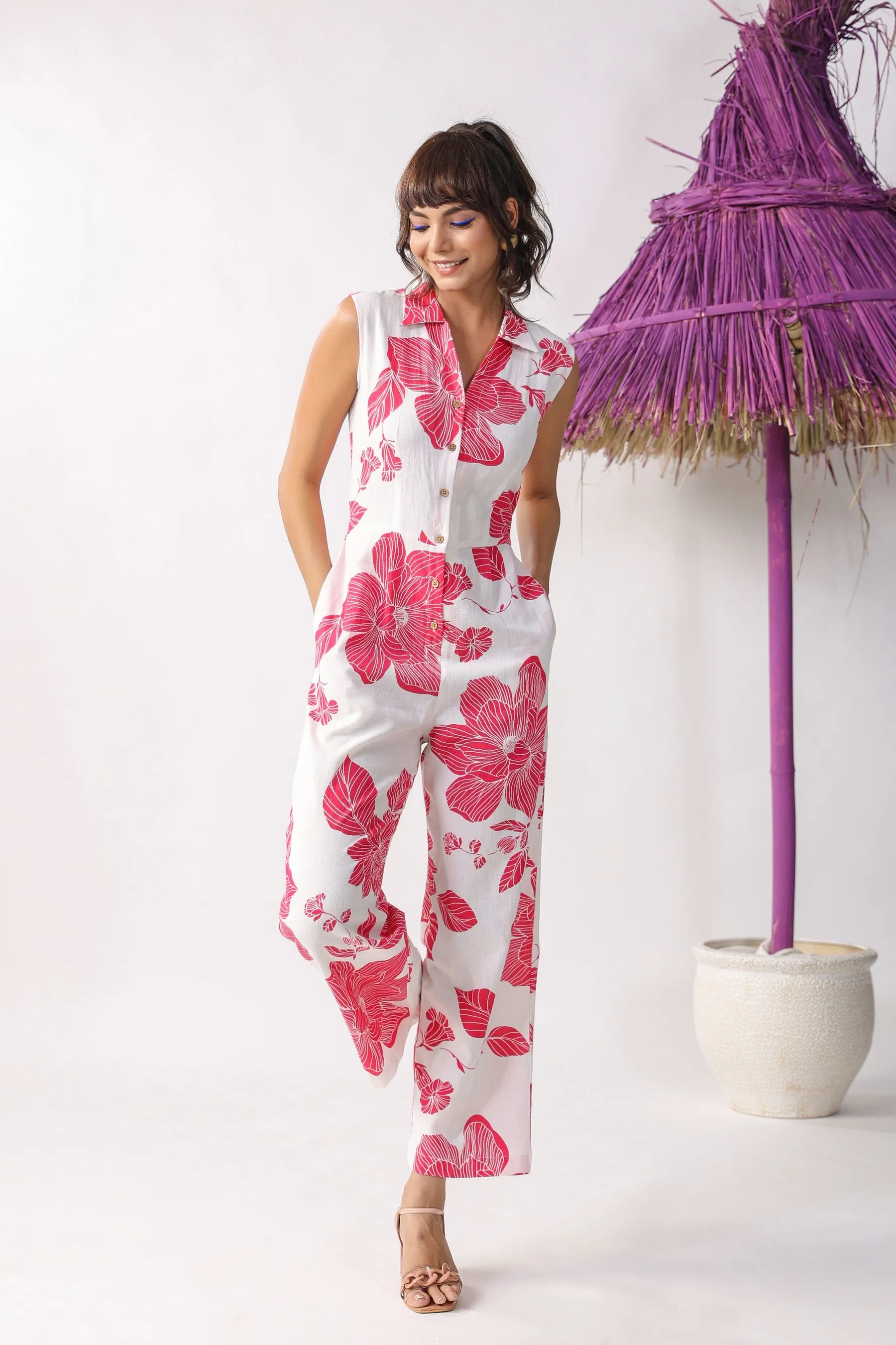 Petal Panorama Cotton Flex Jumpsuit