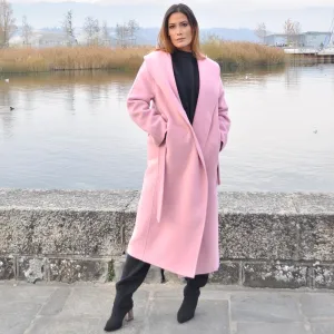 PINK OPEN COLLARD WOOL COAT