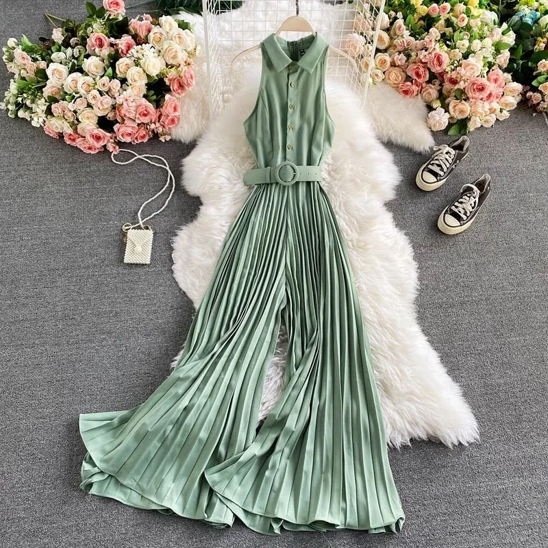 Pleated Sleeveless Vintage Jumpsuit