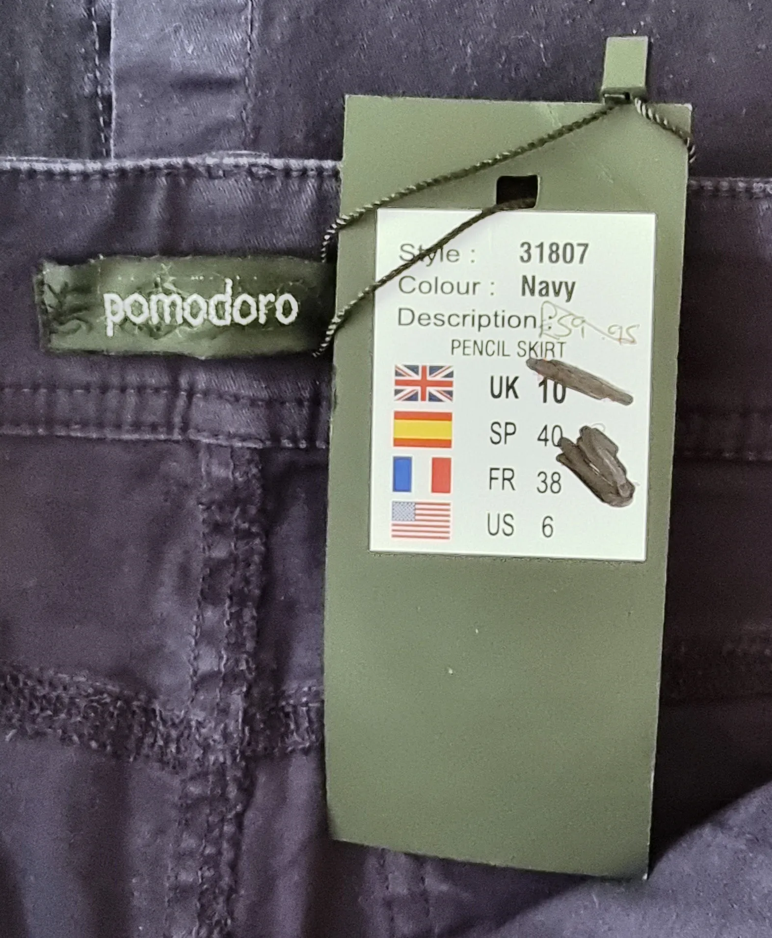 Pomodoro Navy, Stretch Cotton Skirt UK 10 EU 38 US 6