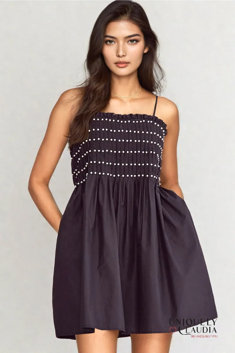 Presley Pearl Trim Sleeveless Mini Dress