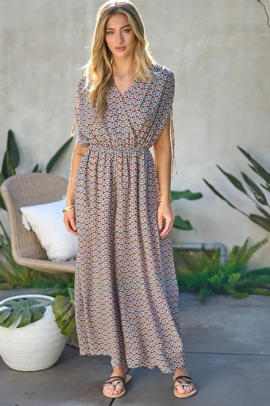 Printed V-Neck Sleeveless Jumpsuit