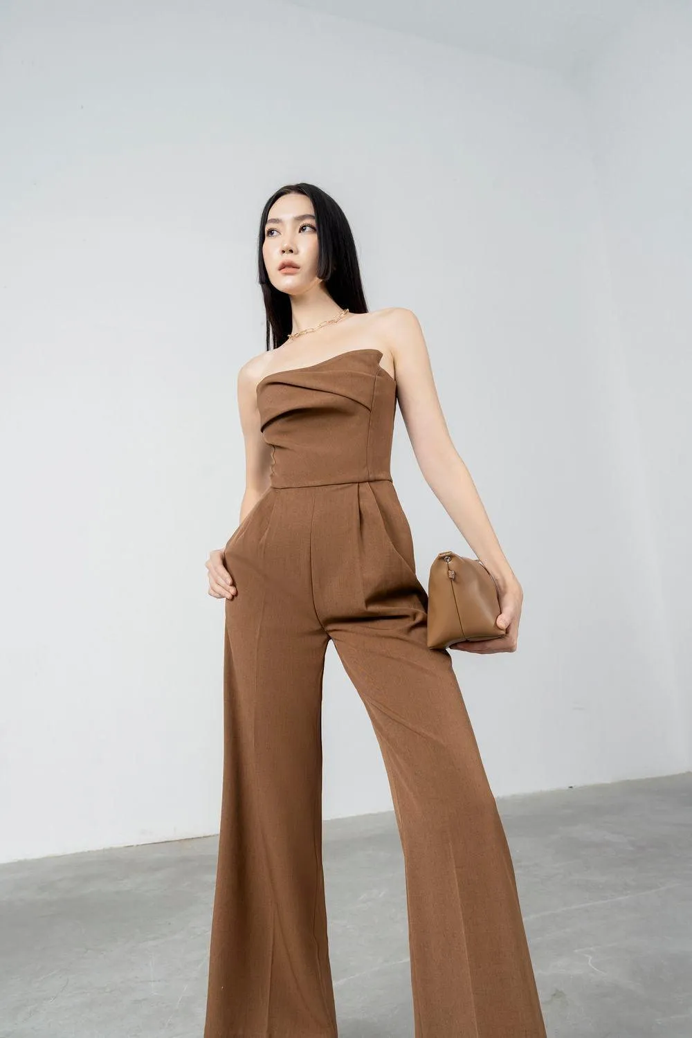 Ratih Strapless Wide Leg Polycotton Ankle Length Jumpsuit