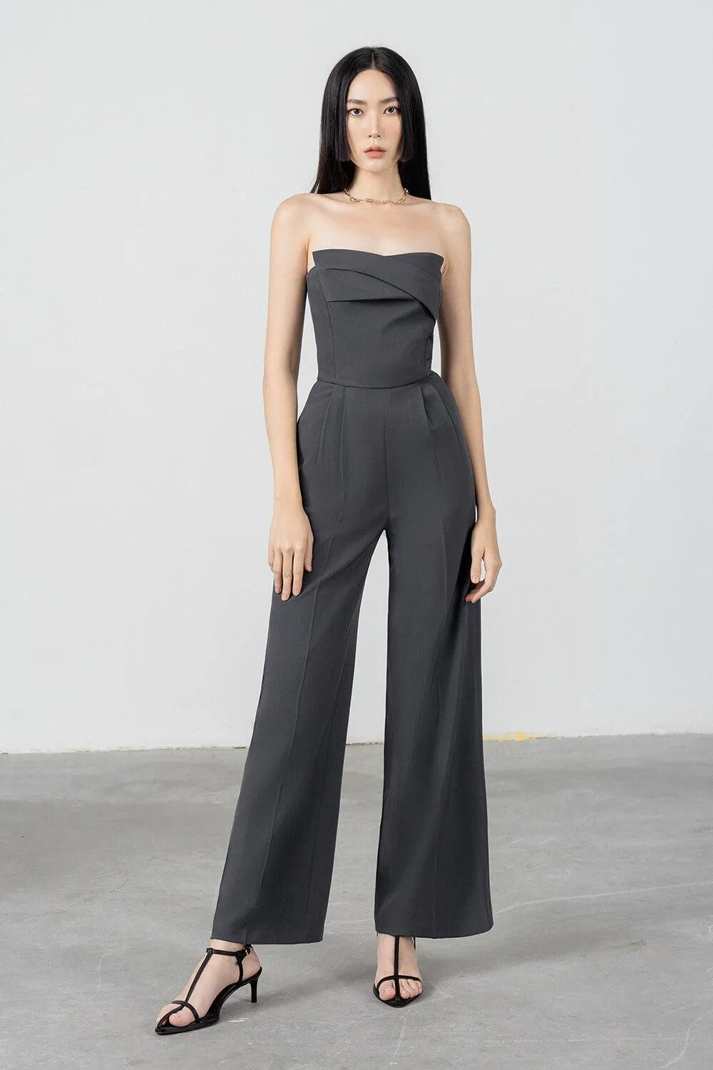 Ratih Strapless Wide Leg Polycotton Ankle Length Jumpsuit