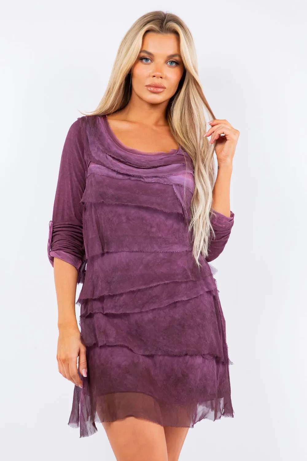 Raw Moda Italian Long Sleeve Ruffle Dress