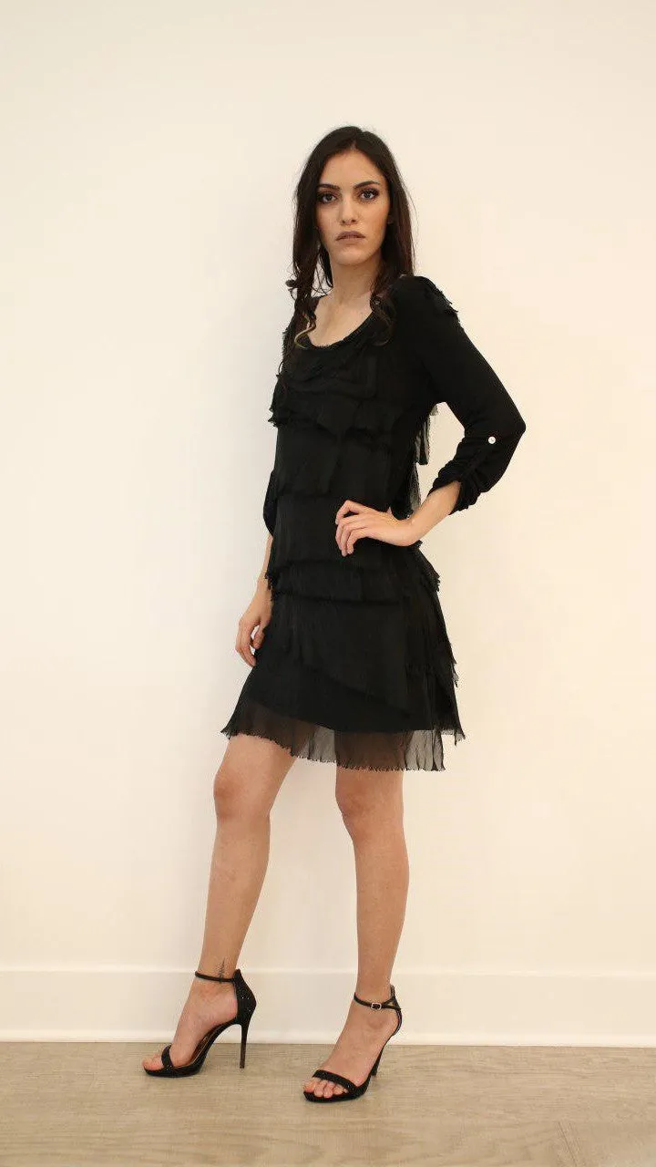 Raw Moda Italian Long Sleeve Ruffle Dress