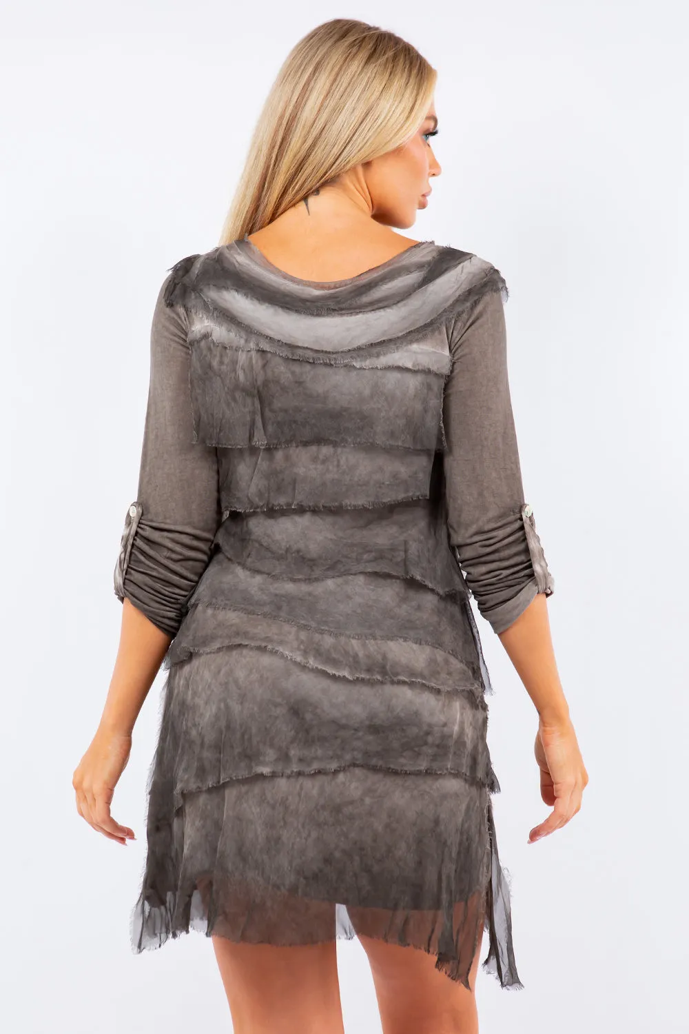 Raw Moda Italian Long Sleeve Ruffle Dress