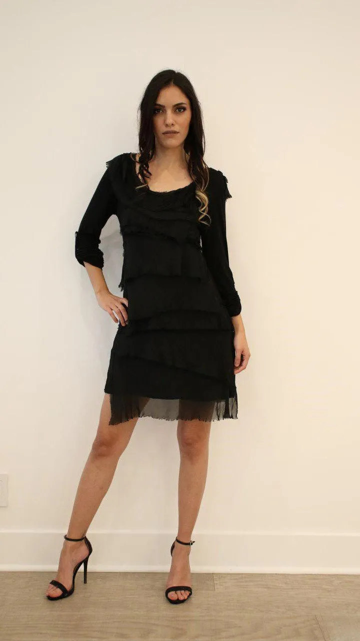 Raw Moda Italian Long Sleeve Ruffle Dress