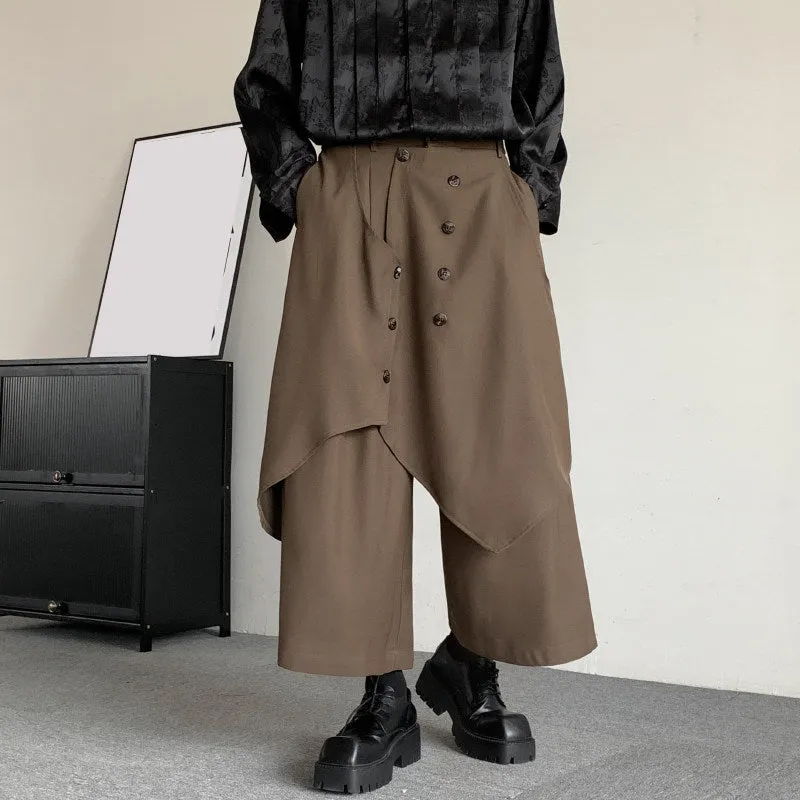 Retro Layered Buttoned Irregular Culottes