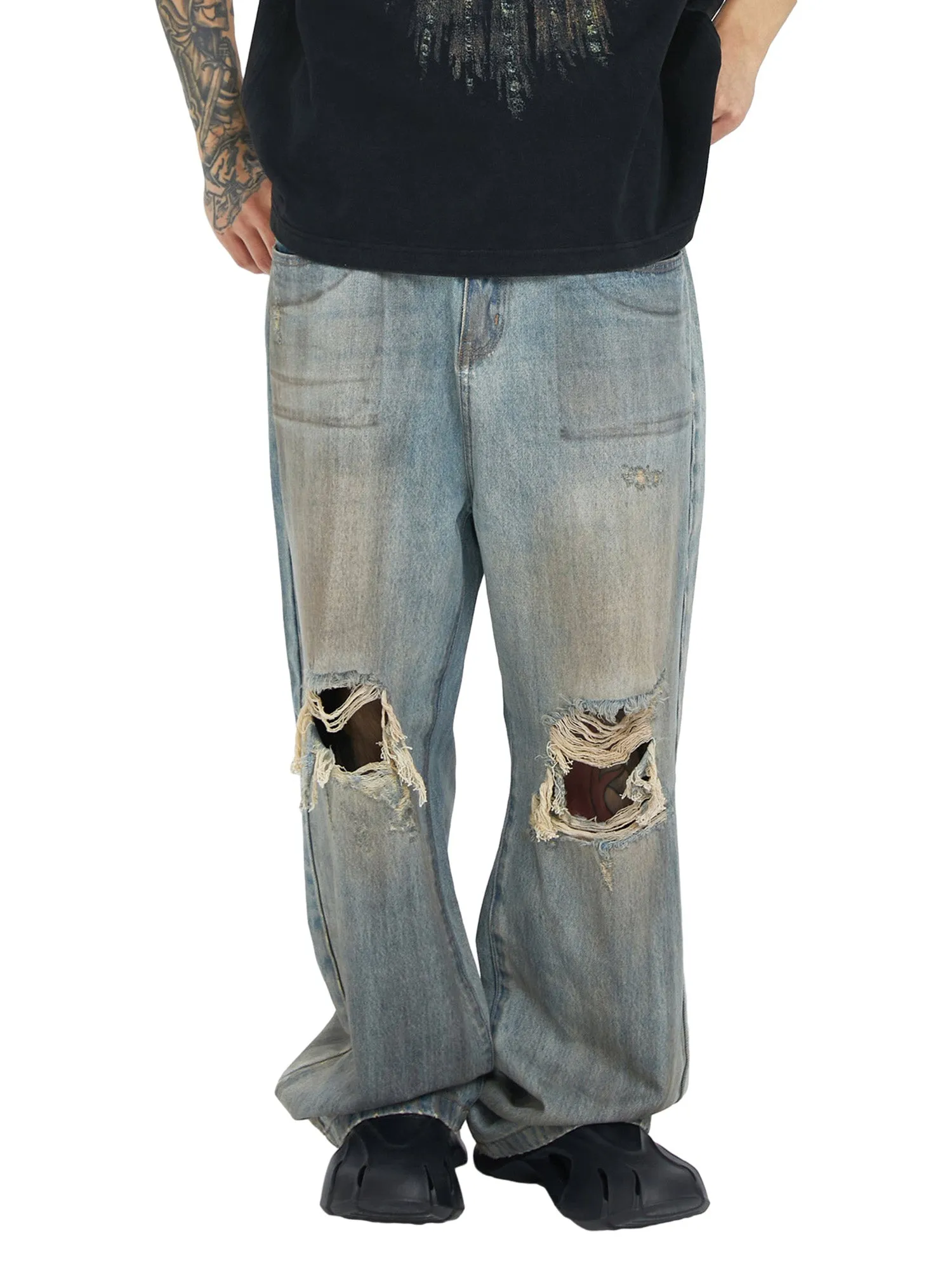 Retro Street Washed Distressed Hip Hop Jeans