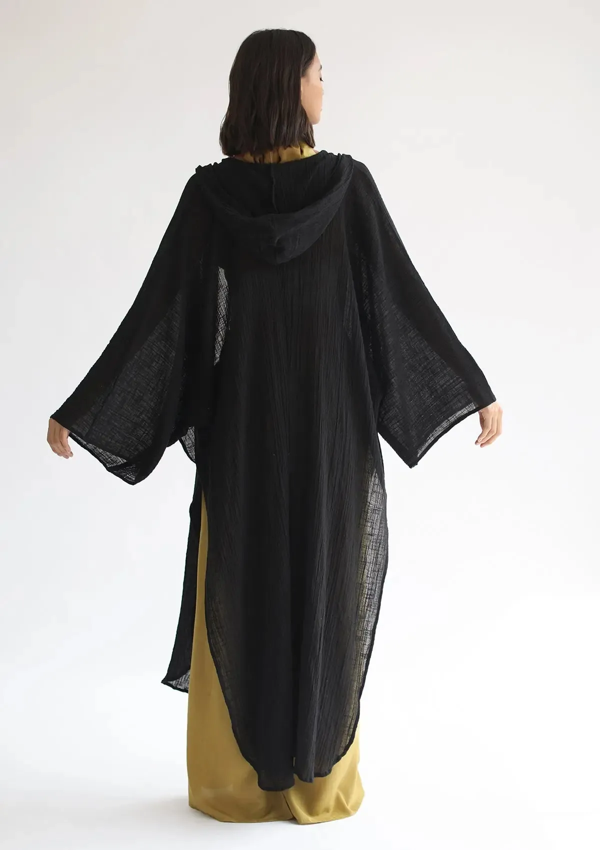 RHEA HOODED CAPE - BLACK