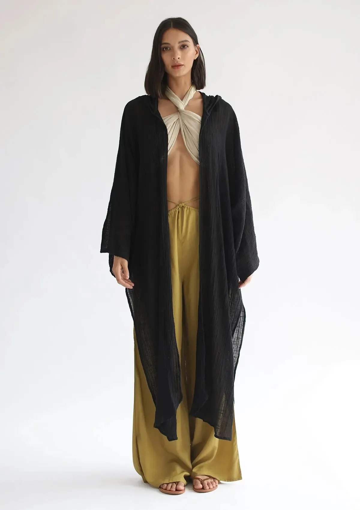 RHEA HOODED CAPE - BLACK