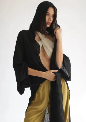 RHEA HOODED CAPE - BLACK