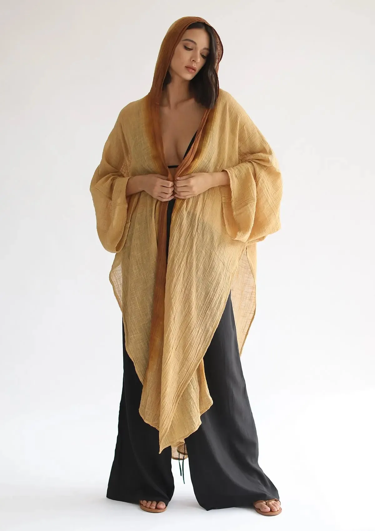 RHEA HOODED CAPE - SAHARA SUN / INCA GOLD OMBRE