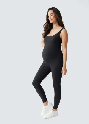 Rib Full Length Maternity Bodysuit Black