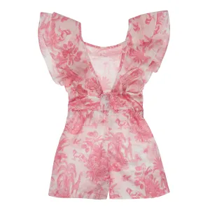 Ruffle Sleeves Playsuit Jungle Pink