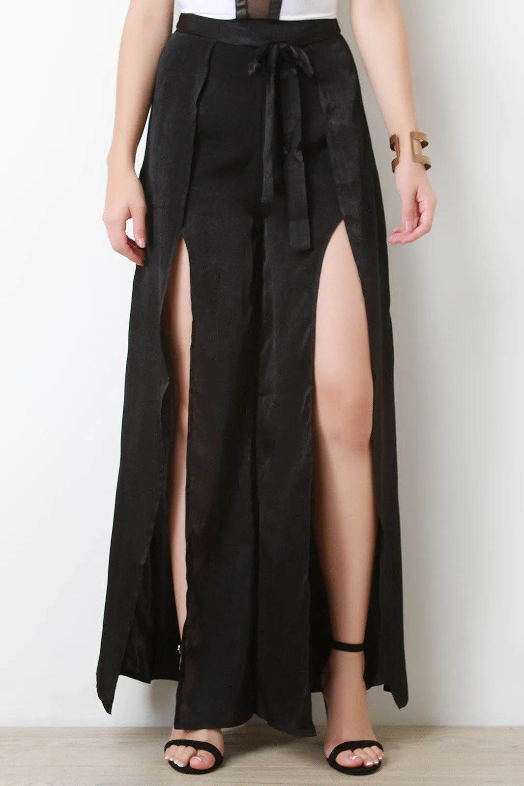 Satin Slit Wide Leg Pants