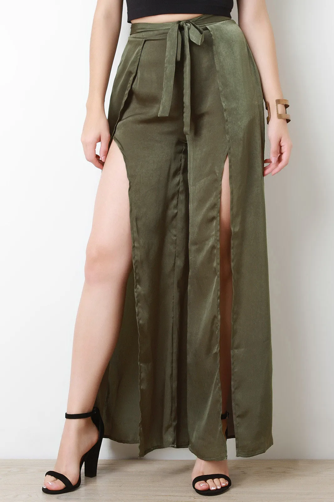 Satin Slit Wide Leg Pants