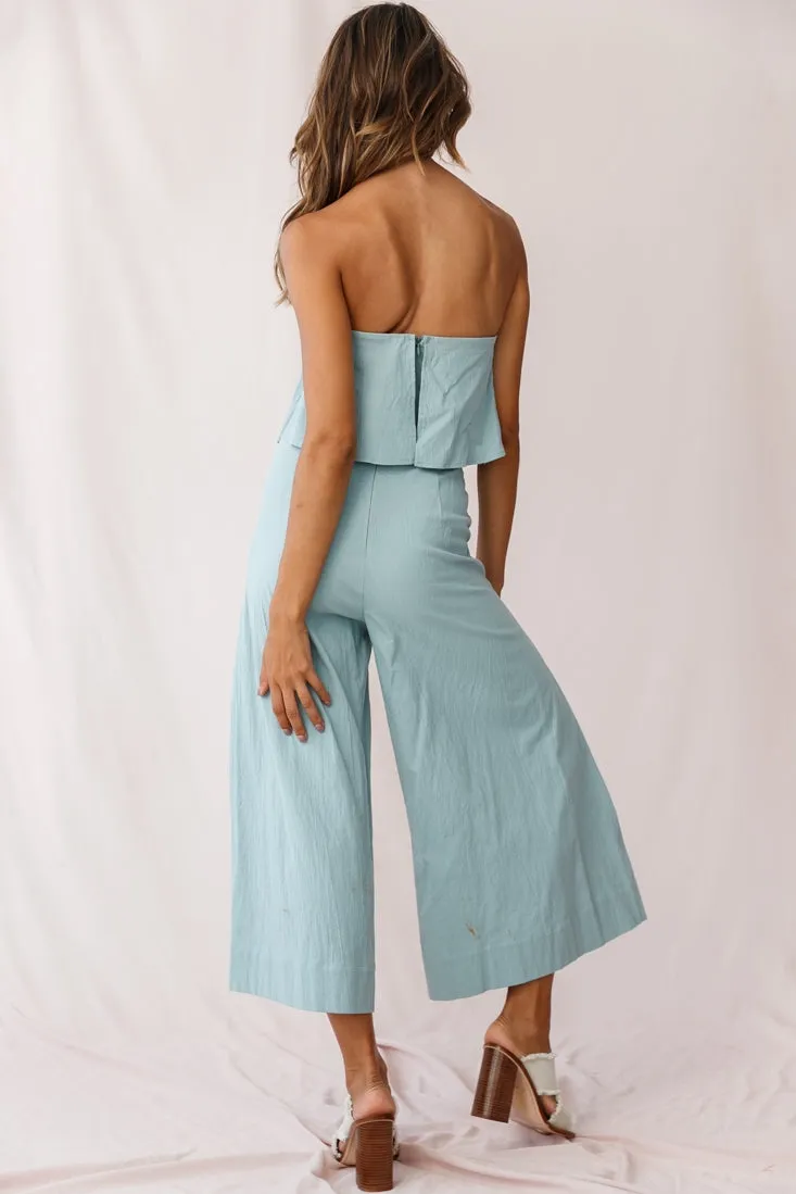 Saturday Layered Bandeau Wide Leg Capri Jumpsuit Sage