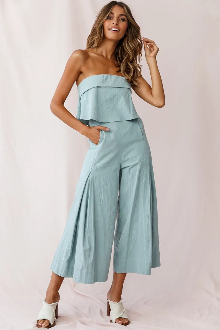 Saturday Layered Bandeau Wide Leg Capri Jumpsuit Sage