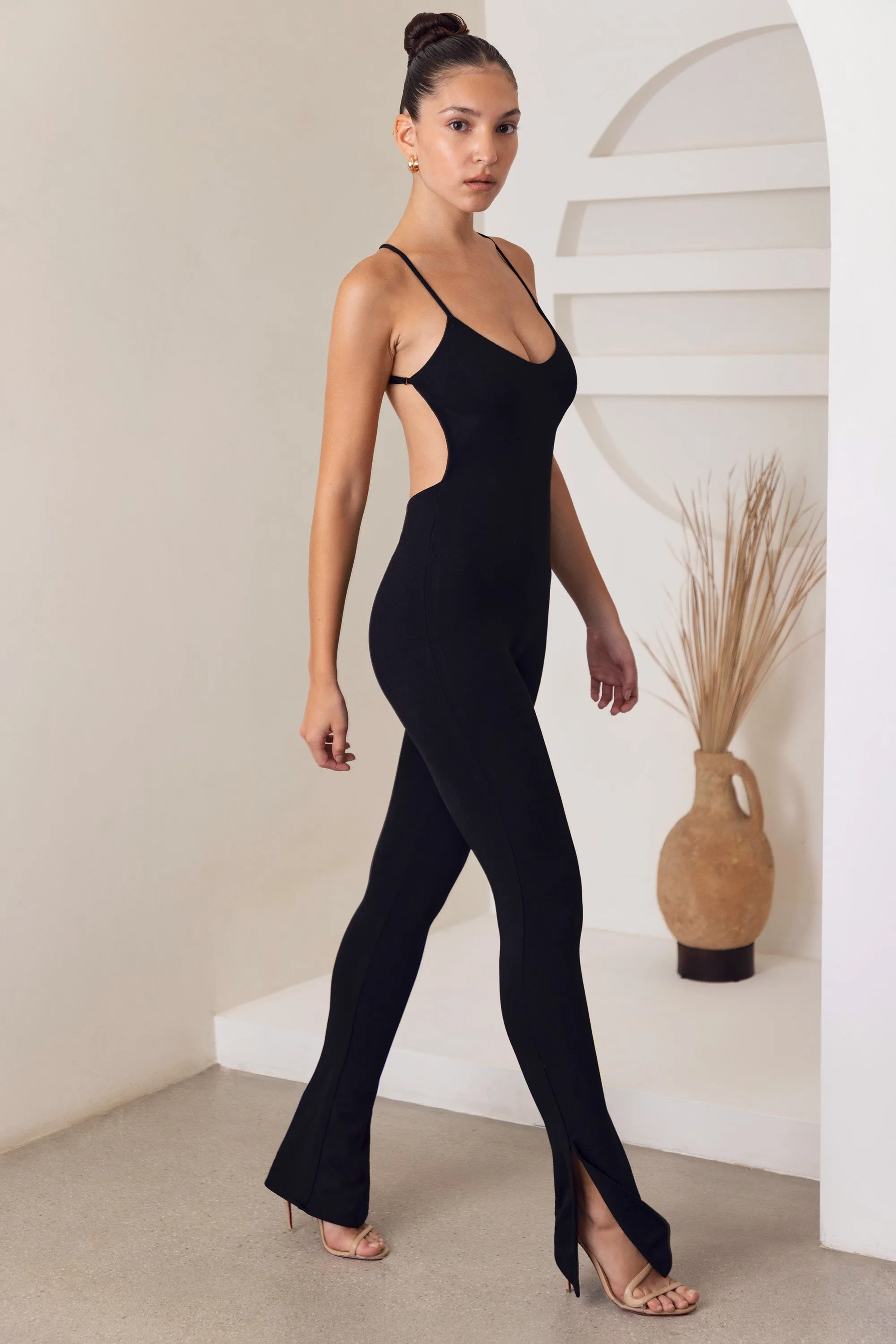 Scoop Neck Backless Jumpsuit in Black