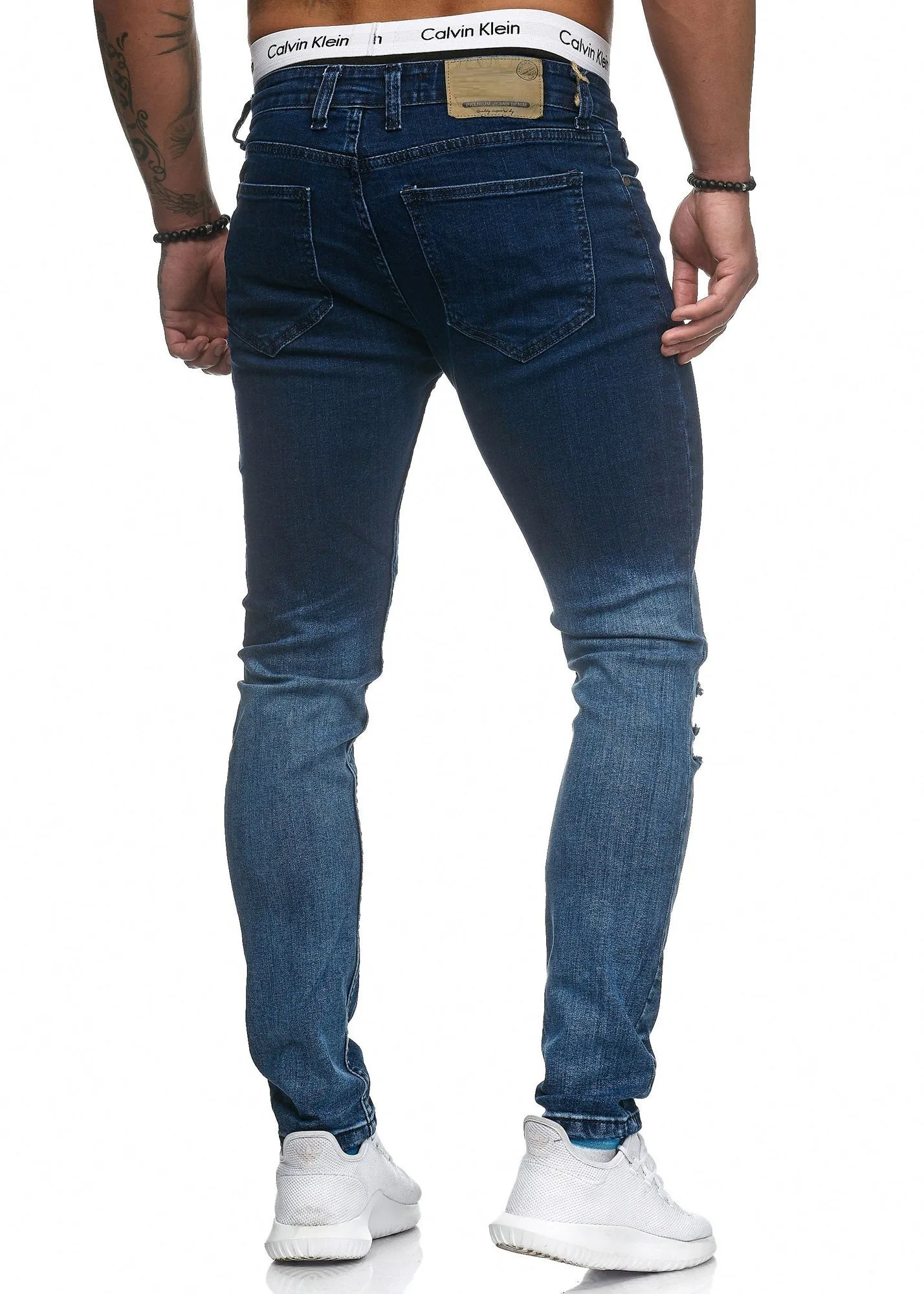 Scrapped Knees Fading Skinny Ripped Distressed Jeans - Blue X0019